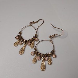 Gold Tone And Pink Dangle Earrings